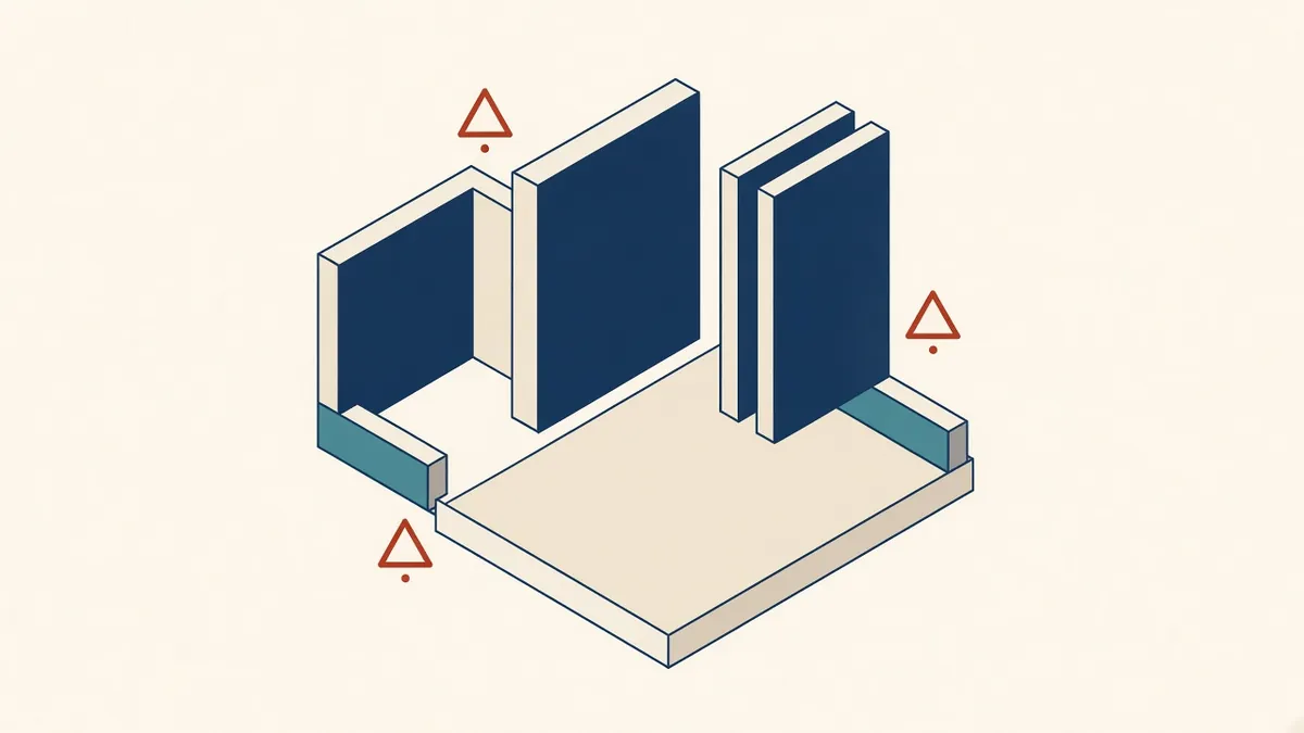 A BIM model with highlighted errors such as floating walls, gaps and duplicate elements