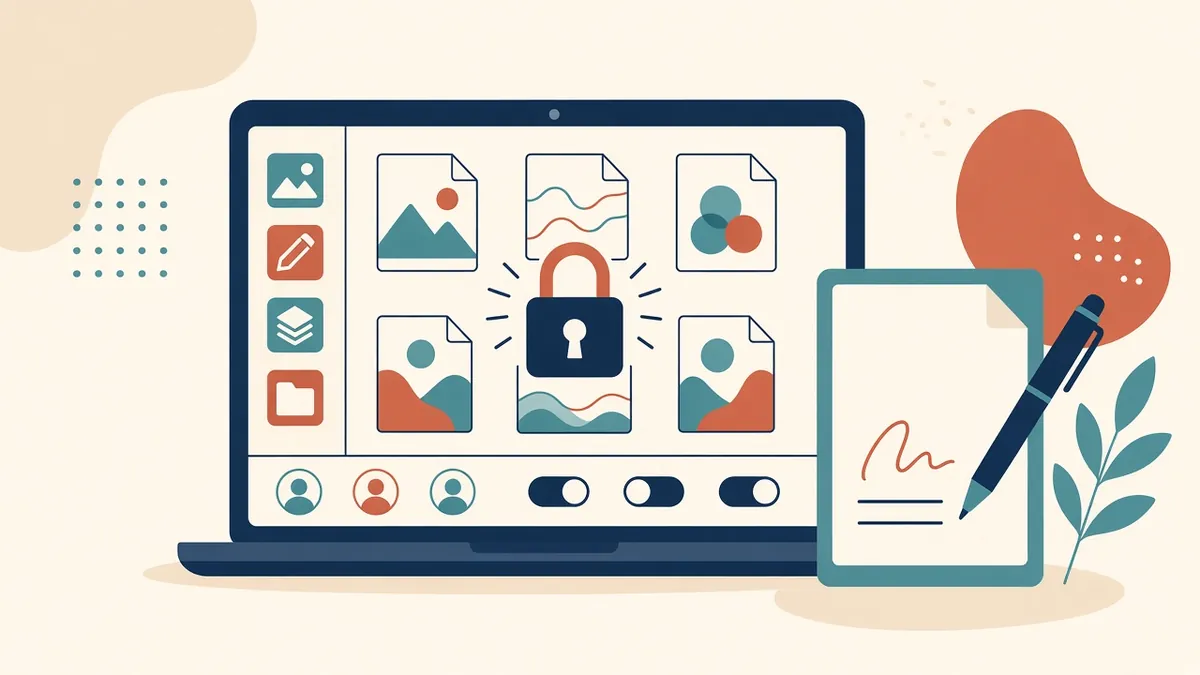 A secure file sharing screen with a padlock icon and permission settings