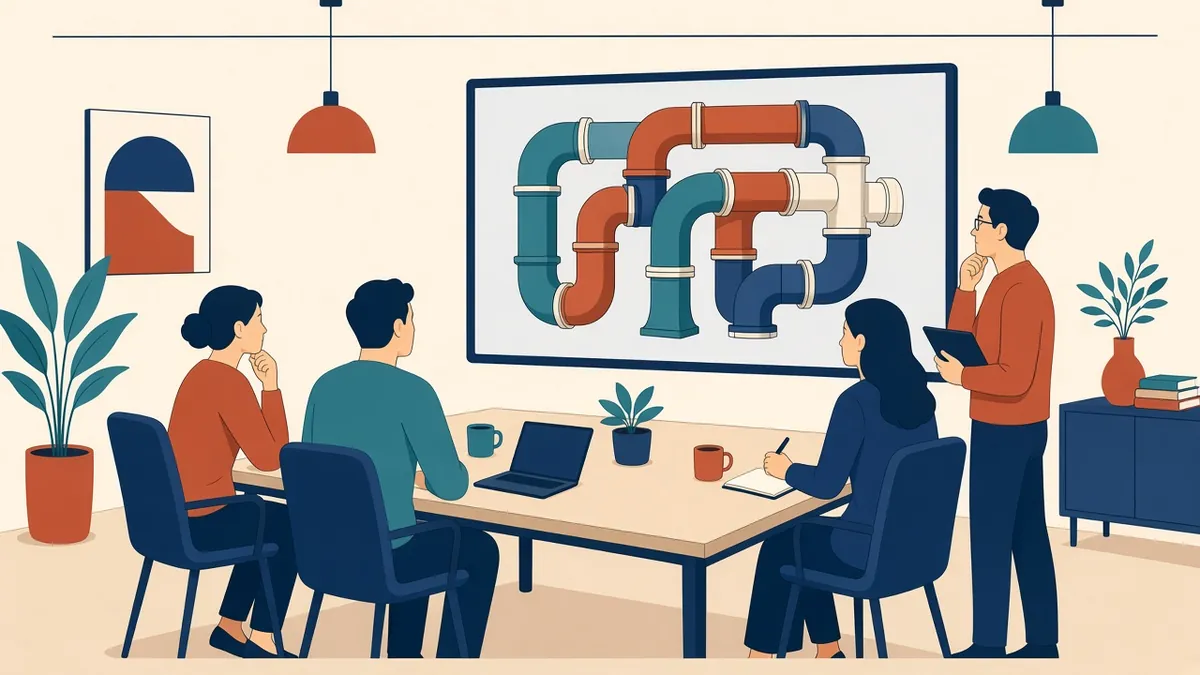 A meeting room with a federated model on screen and an issue list beside it