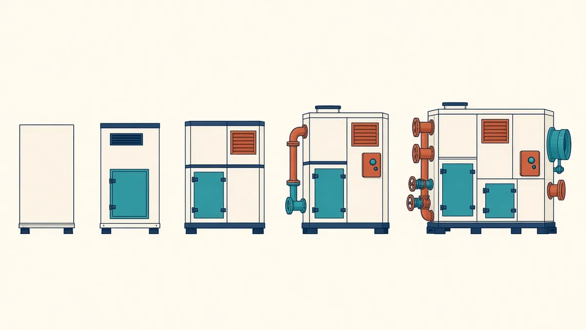 Three versions of the same duct run modelled at increasing levels of detail