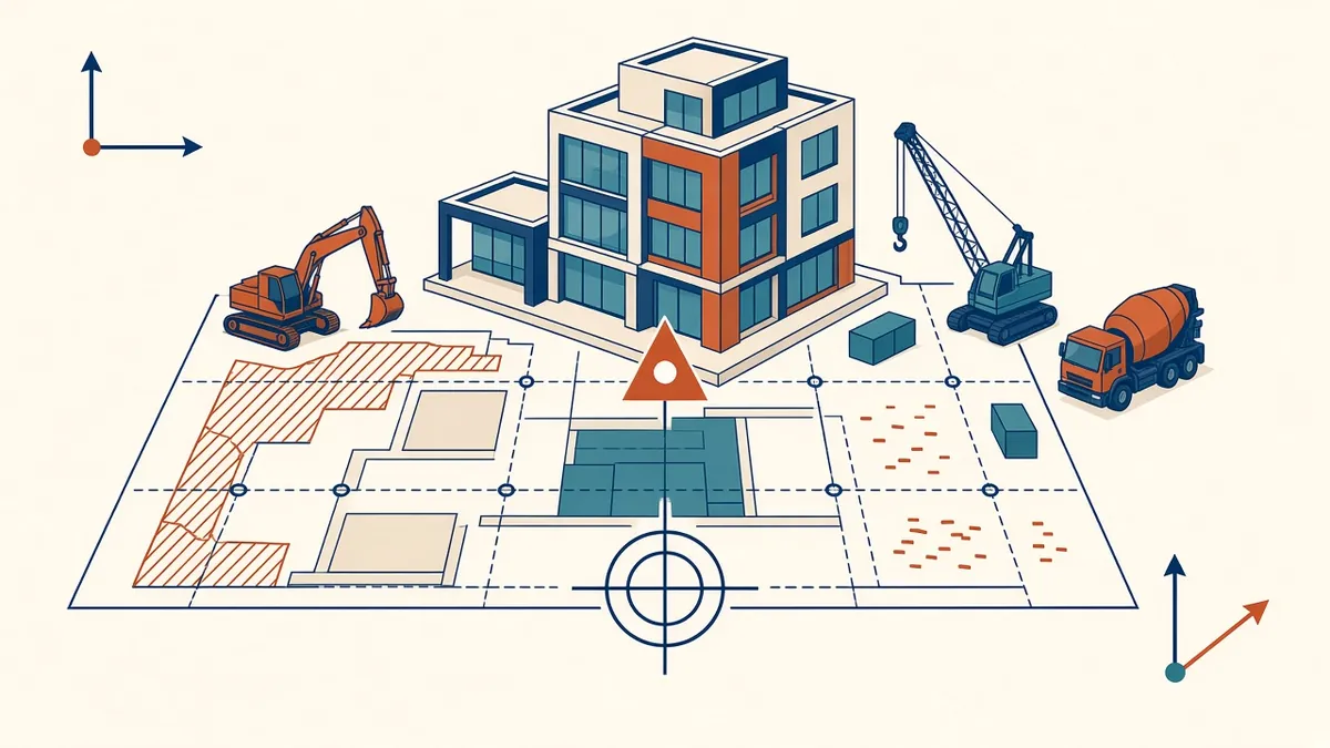 A Revit site plan showing the survey point, project base point and internal origin symbols