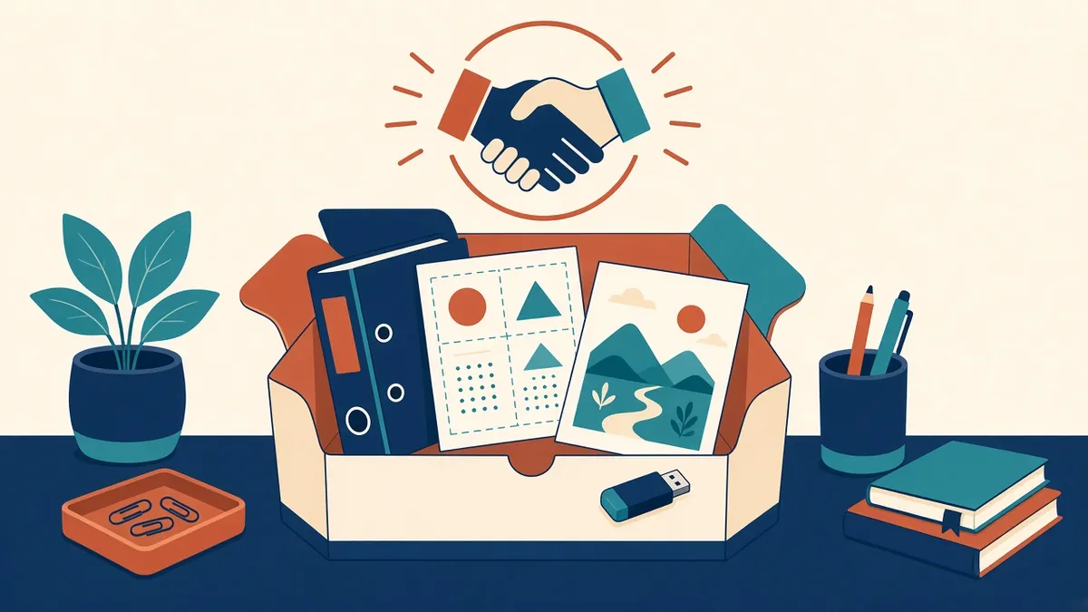 A welcome pack with templates, standards manual and sample drawings on a desk