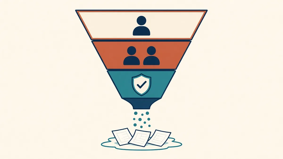 A three-layer funnel labelled self-check, peer check and final review over a drawing set