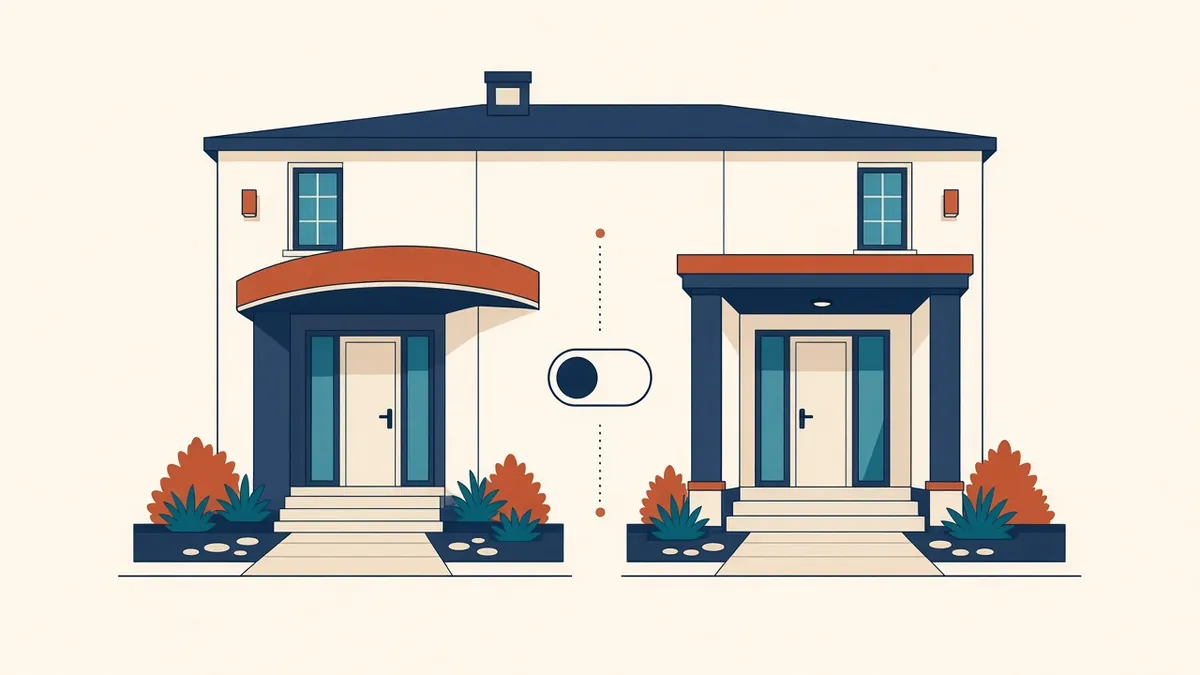 Two alternative entrance layouts toggled side by side within the same Revit building model