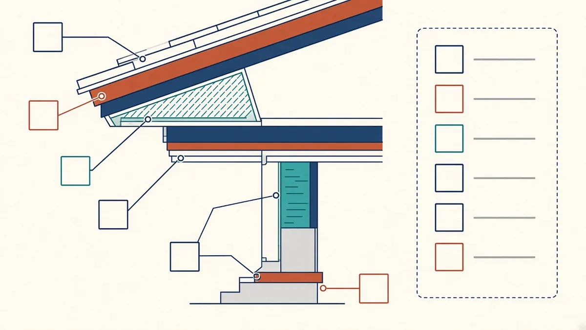 A detail drawing with numbered keynote tags and a matching keynote legend on the sheet