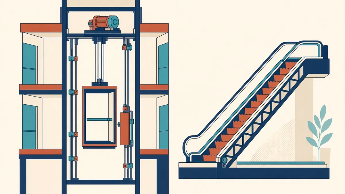 A lift shaft section with pit, car, landing doors and overrun space marked